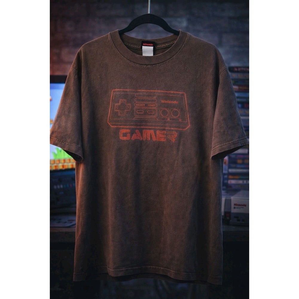 Vintage Nintendo NES Controller T Shirt 2006 Gamer Rustic Blk/Brn/Gry XL Y2K Gym